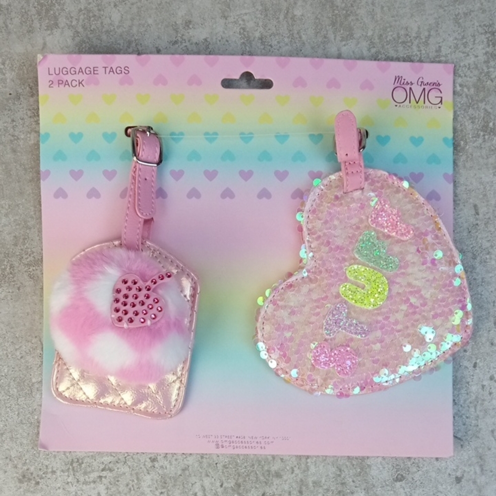 🛝🍒 OMG Accessories Heart Pink Luggage Tag Set